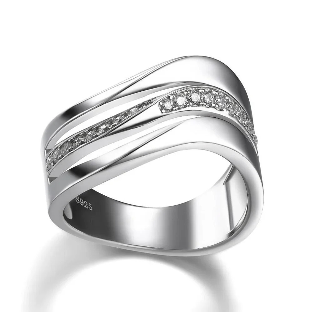 Refine Three Layers Wave Zircon Macro Pave Rings for Women, PD389